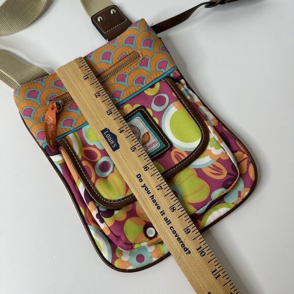 Lily Bloom Crossbody Purse Shoulder Bag 2 Tone Floral Leather Accent Flap Pocket - Picture 11 of 16